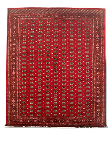 Pak Persian Rugs Hecho a Mano Tradicional Persa Bokhara Alfombra, Lana, Rojo, 289 x 358 cm, 9 '6 "x 11' 9 '(pies)