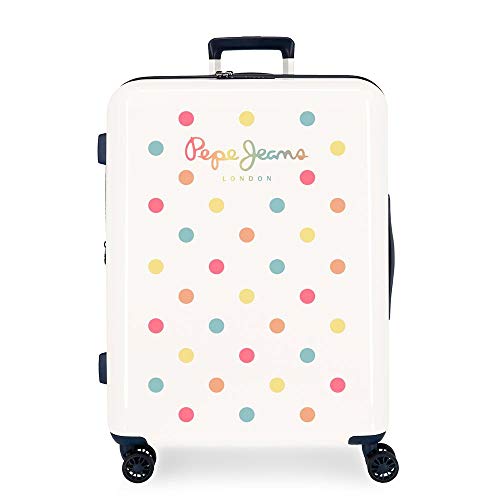 Pepe Jeans Emma Maleta Mediana Blanco 48x70x26 cms Rígida ABS Cierre TSA 81L 4,2Kgs 4 Ruedas Extensible