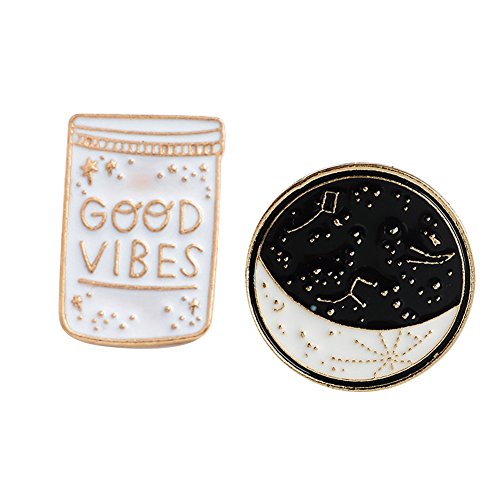 Pin insignias para hombres y mujeres, 2 unidades, pin Good Vibes Polaris Ursa Major Denim Jacket Suit insignias – negro + blanco