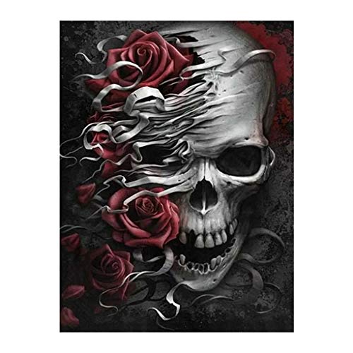 Pintura de Diamantes Cuadrados Cráneo Calavera DIY 5d Kit Completo de Arte Pintura de Lienzo Artesanal Pintura por Numeros Artes y Manualidades para Adultos para la Decoración de la Pared 30X40CM