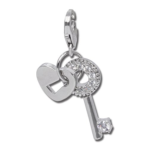 Plata de ley 925 SilberDream Charm llave y candado con zirconias colgante Charm para pulsera cadena o pendientes FC257W