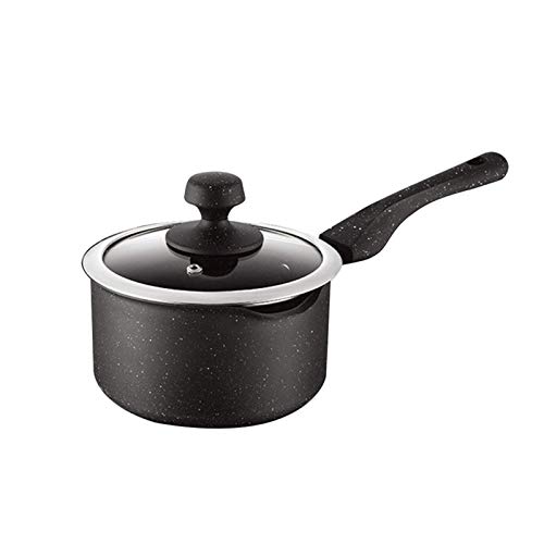 POHOVE Cazo, Antiadherente Salsa Olla con Tapa, Negro Sopa Pan, Pequeño Leche Sartén con Ergonómico Baquelita Mango, Cocina Olla Todos Estufa Tops Compatible, Fácil de Limpiar - Negro, Free Size