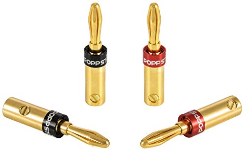 Poppstar 4X Bananas Altavoces; Banana Conector para Cable de Altavoz (hasta 5mm²), (2X Negro, 2X Rojo), contactos Dorados 24k