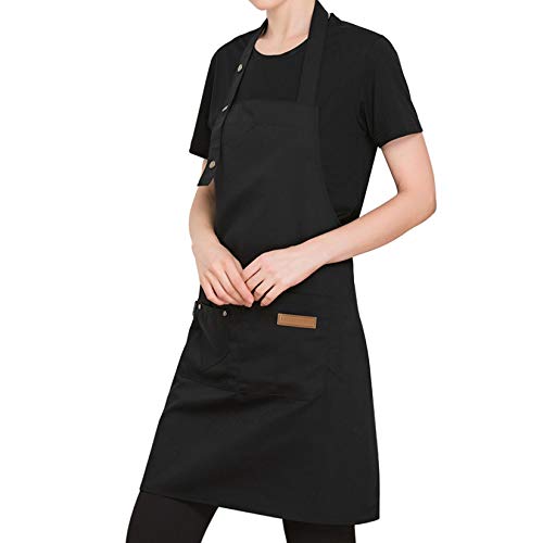 Qianbo Ajustables Delantales Cocinero Delantal de Cocina con Bolsillos para Hombres Mujeres Mandil para Hornear Cocinero Camarero Negro