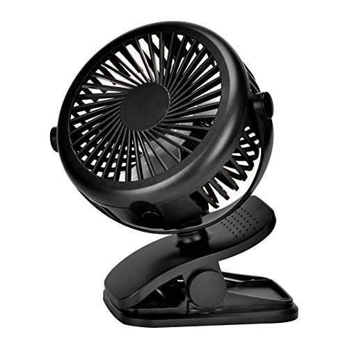 Queta Mini Ventilador USB Portátil Personal Ventilador PC Recargable Bateria Ventilador Clip Mini Fan Silencioso para el Cochecito de Bebé, Coche, Hogar, Camping, Viaje y Oficina (Negro)