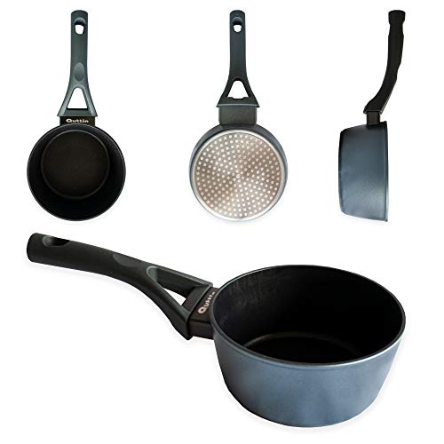 Quttin Ross - Cazo para Todo Tipo de Cocinas, Induccion, Pequeño, Aluminio Recubierto de Doble Capa Antiadherente Ceramica, Azul, 16 cm