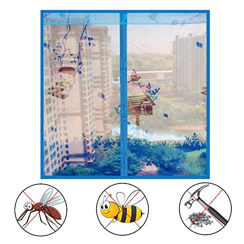 QWESHTU Mosquitera Fibra Vidrio, Mosquitera Ventana Ajustable Forma Una Excelente Barrera para Protegerse De Los Insectos Al Tiempo Que Deja Circular El Aire,Azul,90x150cm(35x59inch)