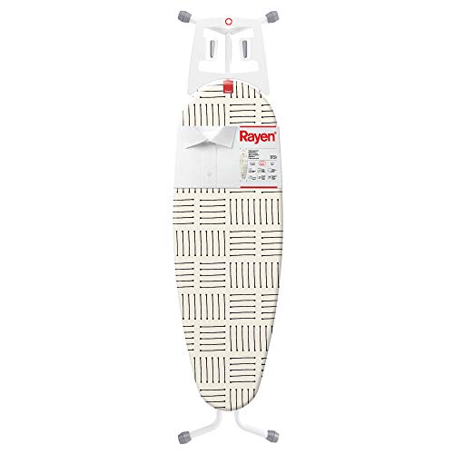 Rayen Medium Tabla de Planchar | Gama Premium | Altura Regulable | Caucho Antideslizante en Las Patas Medida Tablero: 120 x 40 cm, Metal expandido, Blanco Y Funda Estampada