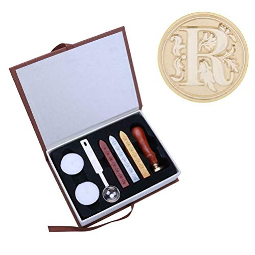 RJRK Alfabeto Inglés Antiguo Metal Fire Lacquer Wax Seal Stick Candle Set Caja De Regalo,para Sobres Invitaciones De Sellado Tarjetas De Letras De Sellado O-T R