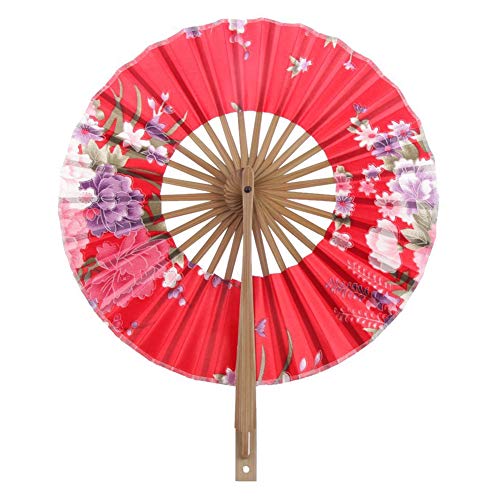 Ruiting Floral Plegable Ventilador de la Mano de bambú de Seda Japonesa Cereza del Molino de Viento Fan Redonda Vintage Fan Dance de favores de la Boda del Regalo (Rojo)