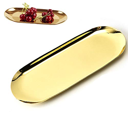 Schneespitze Bandejas Metal Acero Inoxidable Bandeja de Almacenamiento Oval Oro Joyería Almacenamiento para Cosméticos Te de la Tarde Plato de Fruta