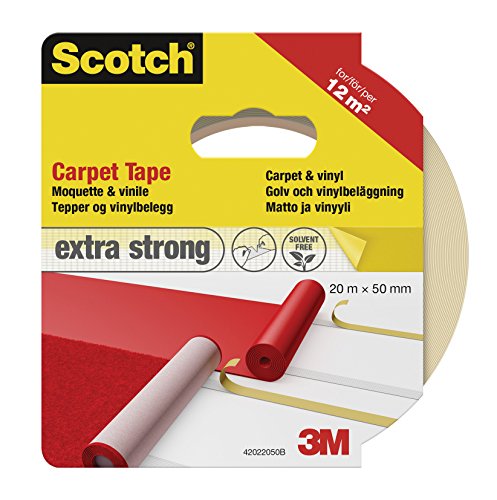 Scotch 42022050 - Cinta de doble cara para moquetas extra fuerte (20 m x 50 mm) color blanco