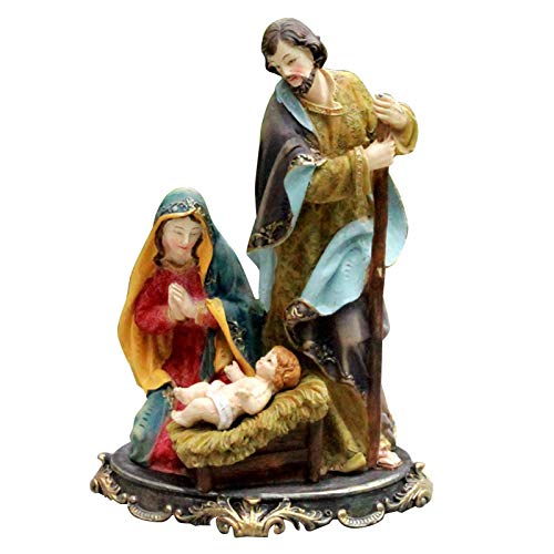 Set de adornos de belén – estilo esculpido, con diseño de Mary Hold Baby Jesús, resina para decoración del hogar