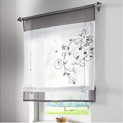 SIMPVALE 1 Pieza Cortina Persianas Romanas Hojas Bordado Transparente Visillos para Salón Cocina Baño Blanco, Gris, 140x140cm