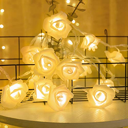 Sirecal Cadena de Luz LED Guirnalda Luces Flor Rosa Lámpara 14ft 30 LED Rosas Luces de Hadas Con Pilas Blanco Cálido Decoración de Flores Románticas para Fiesta Navidad San Valentín Bodas