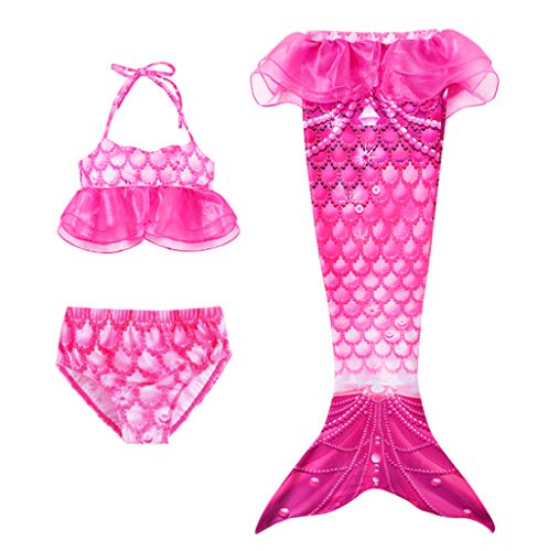 Sirena Bañador, 3pcs Bikini Set Niñas Cosplay Verano Playa Traje de Baño Disfraz de Princesa (Rosa, 130)