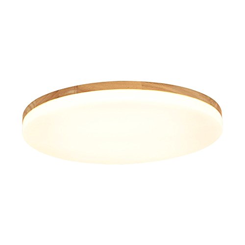 SJUN plafón Madera Salón Lámpara Redonda Plana Salón Proyección Madera Roble lámpara de Techo Dormitorio Vintage lámpara Techo luz de Habitaciones con lámpara LED, Neutral Light, 26cm 18w