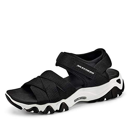 Skechers D'Lites 2.0-Mega Summer, Sandalias de Talón Abierto Mujer, Negro (BLK Black Webbing/Red Trim), 39 EU