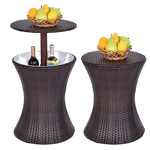 SOFIL Mesa de jardín Enfriador Bebidas por Hielo (Ø44cm,mesilla Exterior,Altura Regulable,Taburete Soporte Bebidas,Resistente Intemperie)