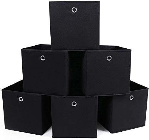 SONGMICS RFB02H-3 - Organizadores Plegables, 6 Piezas, con Agujeros para Dedos, 30 x 30 x 30 cm. Negro