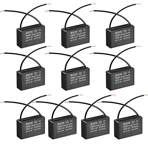 sourcing map Condensador De Funcionamiento CBB61 0.8Uf 450V AC 2 Cable De Película De Polipropileno Metalizado Condensadores para Ventilador De Techo 10Pcs