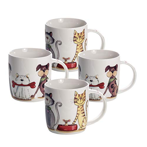 SPOTTED DOG GIFT COMPANY Juego Tazas de Café, Tazas Desayuno Originales de Té Café, Porcelana con Diseño de Gatos y Perros, 4 Piezas - Regalos para Amantes de los Animales Mujeres y Hombres