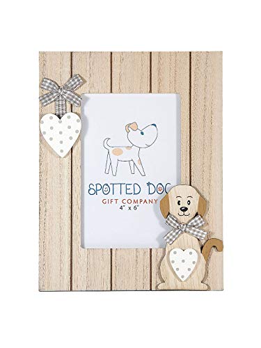 SPOTTED DOG GIFT COMPANY Marco de Fotos Retrato 15x 10 cm portafotos con corazón y Perro Madera Natural de pie o para Colgar en Pared, Regalo para Amante de los Perros y los Animales