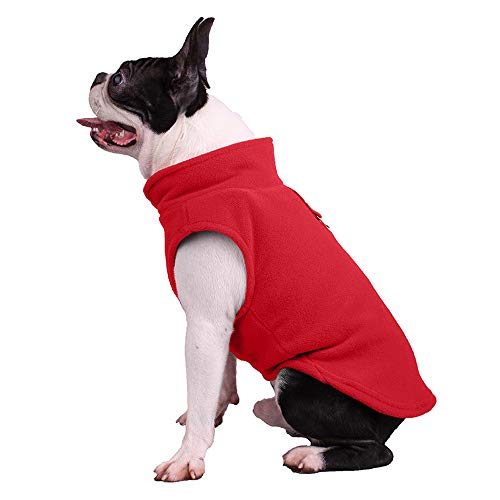 Sudadera para perros de forro polar suave, chaqueta para clima frío con anillo de correa para perros pequeños y medianos (XL, rojo)