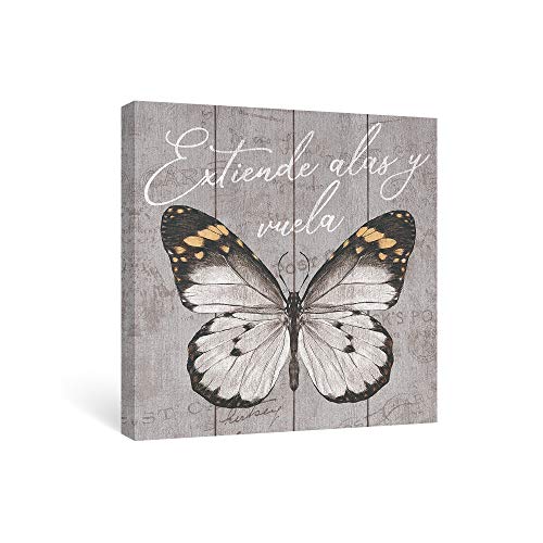 SUMGAR Cuadro en Lienzo del Gris Mariposa Impresión con Frases Motivadoras Decoración de Pared Colgar Cuadros sobre Sala de Estar Dormitorios Baño Pasillo 30x30cm （Extiende Alas y Vuela）