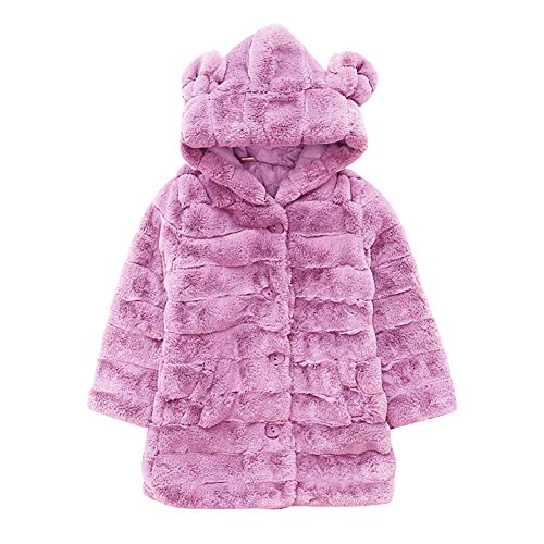 SXSHUN Niñas Abrigo Elegante de Piel Sintética con Botones para Invierno Fiestas Chaqueta de Princesa con Capucha Ceremonia, Rosa, 4-5 años (Etiqueta: 120cm)