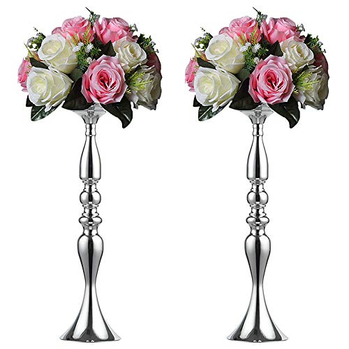 Sziqiqi 2 Candeleros De Hierro Labrado del Tipo del Europeo Moderno Guía De La Plataforma De T para Boda Candeleros De Mesas Ornamentos Decorativos Creativas para Casa, Plata-50cm