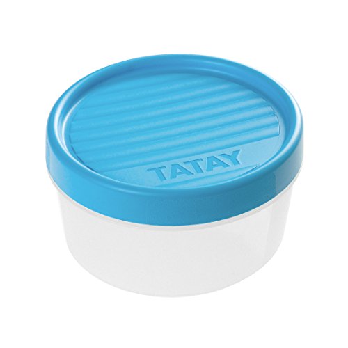 TATAY 1160600 - Contenedor de Alimentos hermético con Cierre a Rosca y medidor, transparente con tapa azul, Libre de BpA, 0,5 litros de capacidad, 12x12x7 cm