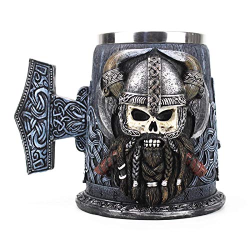 Taza de cerveza de calavera de acero inoxidable, 600 ml de resina de calavera pirata vikinga, taza de cerveza 3D, jarra de juego, taza de café, tazas de copa de vino, el mejor regalo