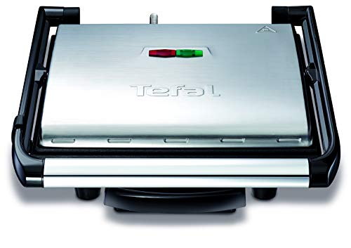 Tefal Grill Multifunción Inicio GC241D12 - Potencia de 2000 W, placas con antiadherentes, toque frío, bandeja recogejugos, versátil para todo tipo de cocción, diseño moderno, negro/plateado