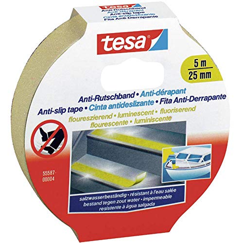 tesa 55587-00004-00 Cinta antideslizante, 5 m x 25 mm, fluorescente