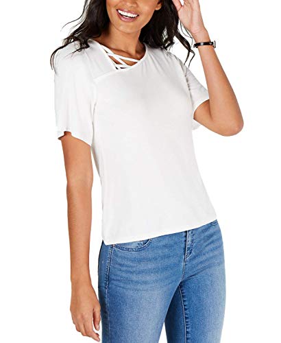 Thalia Sodi Top asimétrico con cuello entramado para mujer - blanco - X-Large