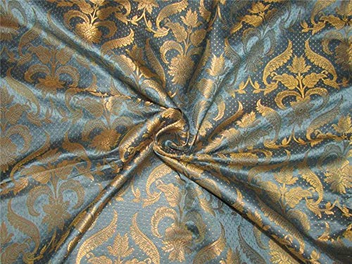 TheFabricFactory Tela brocado gris azul x oro metálico 44" BRO577[7]