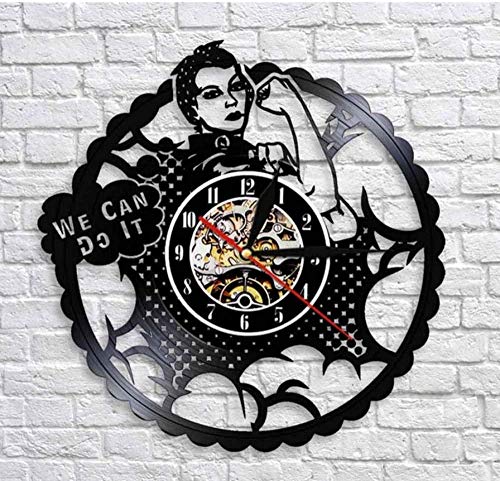 TIANZly Podemos Hacerlo Reloj Decorativo Regalo Feminista Reloj Colgante de CD Antiguo Reloj silencioso de 12 Pulgadas