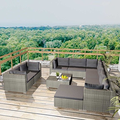 Tidyard Conjunto Muebles de Jardín de Ratán 32 Piezas Sofa Jardin Exterior Sofas Exterior Jardin Ratan Conjunto Jardin para Jardín Terraza Patio en Poli Ratán Gris