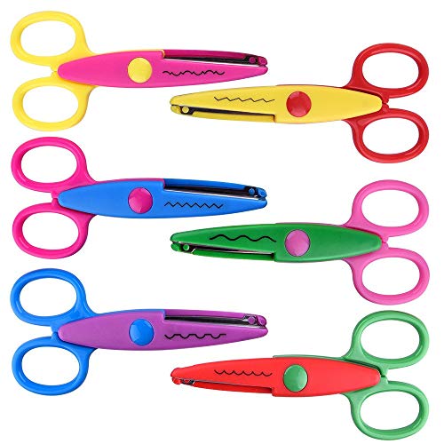 Tijeras Coloridas Decorativas,6 Pack Tijeras de Papel para Manualidades Tijeras de Seguridad para Niños Tijeras Dentadas de Diferentes Diseños para Estudiantes