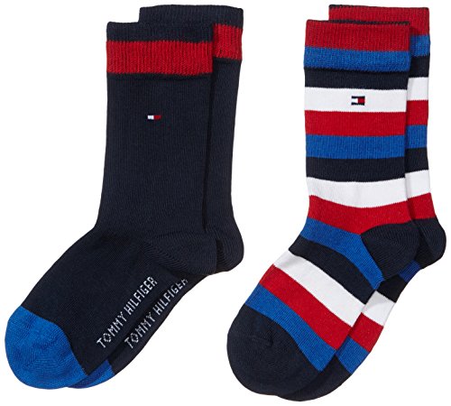 Tommy Hilfiger TH Kids Basic Stripe Sock Pack de 2 Calcetines para Niños, Azul (midnight blue 563), 27-30