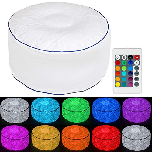 Tronje Taburete LED inflable Ø60cm Puff 120kg Cambio de Color Reposapiés para Exteriores Blanco