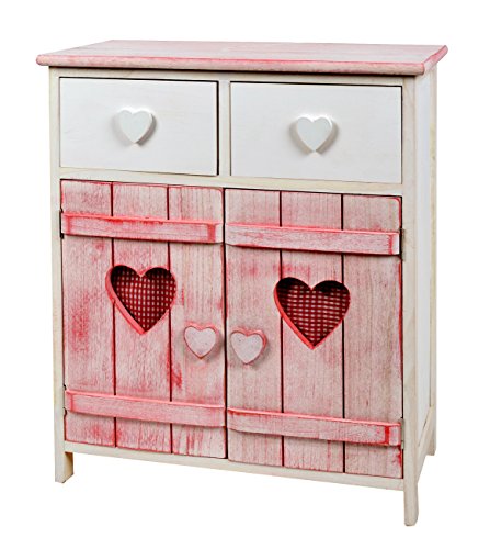 ts-ideen Cómoda estantería armario de madera estilo de la alquería rustico shabby para baño pasillo cocina sala blanco rosa corazoncitos