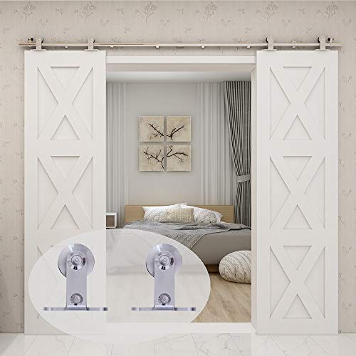 TSMST 9FT/274cm Herraje para Puerta Corredera Kit de Acero Inoxidable Accesorios para Puertas Correderas, Riel Juego para Puerta de Madera Doble-Estilo T