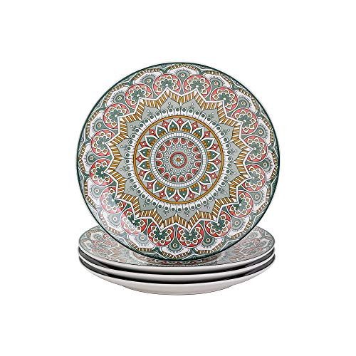 vancasso Serie Mandala Vajillas Porcelana 4 pcs Platos Llanos Pintado a Mano Plato Redondo Color Verde