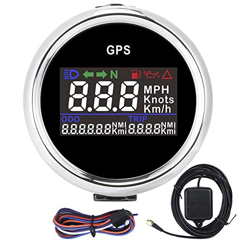 Velocímetro GPS para barcos, velocímetro GPS de 52 mm/2 pulgadas Medidor de velocidad LCD Cuentakilómetros Contador de viaje de kilometraje ajustable para motocicleta Barco 12V 24V