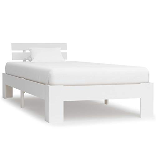 vidaXL Madera Maciza Pino Estructura de Cama Somier Mobiliario Casa Clásica Práctica Cómoda Moderna Robusta y Duradera Sin Colchón Blanca 90x200cm