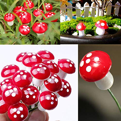 Wawogic 50Pcs Miniaturas de Setas Rojas para Jardín de Hadas Botella de Bricolaje Paisaje Figura de Seta Decorativa Decorativa DIY Micropaisaje decoración de Jardín Adornos Accesorios