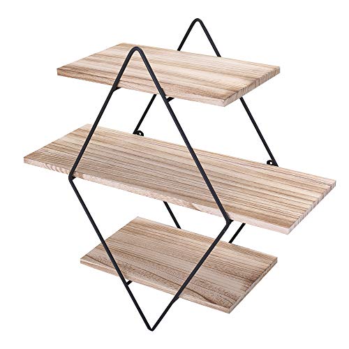 Weehey Vintage Hierro Metal Madera Estante de Almacenamiento de Pared Estante Estante Estilo Industrial Rombo Madera Hierro Craft Libro de Pared