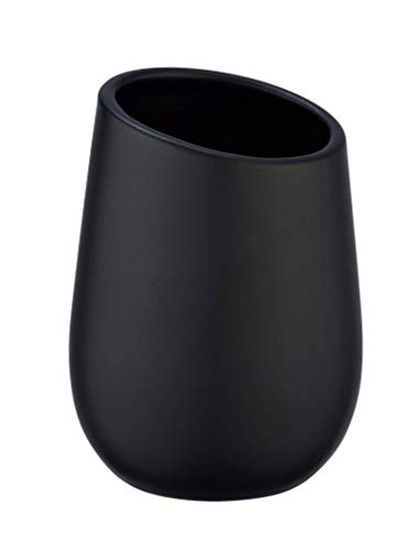 WENKO Vaso de dientes Badi negro - Soporte para cepillos de dientes, para cepillos y pasta de dientes, Cerámica, 8 x 11 x 8 cm, Negro